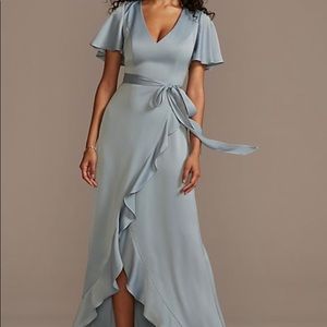 DAVIDS BRIDAL flutter sleeve dress - size 6 worn once - dusty blue